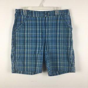 Woolrich Bluestone Madras Plaid Bermuda Surf Shorts 100% Cotton Pockets Sz 14